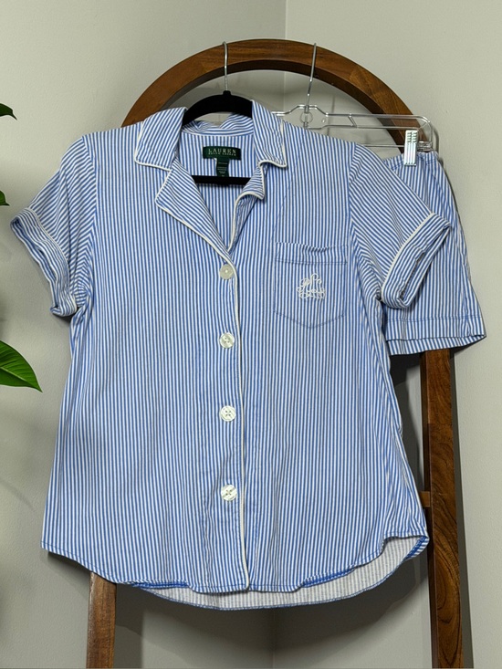 Lauren Ralph Lauren Other - Lauren Ralph Lauren MEDIUM Blue White Stripe 100% Cotton Stretch Knit Pajama Set